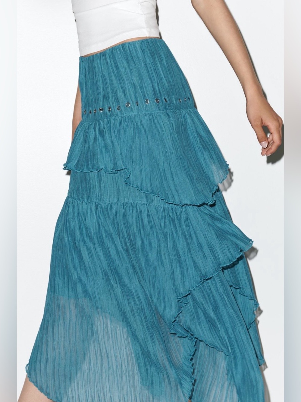 By Anthropologie Asymmetric Tiered Maxi Skirt NWT Storm Blue
